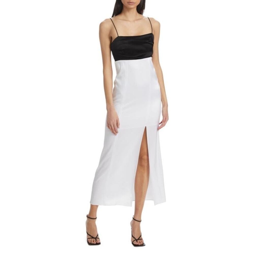 Alice + Olivia NWT Lilita Black & White Satin Maxi Slip Dress‎ Size 4
